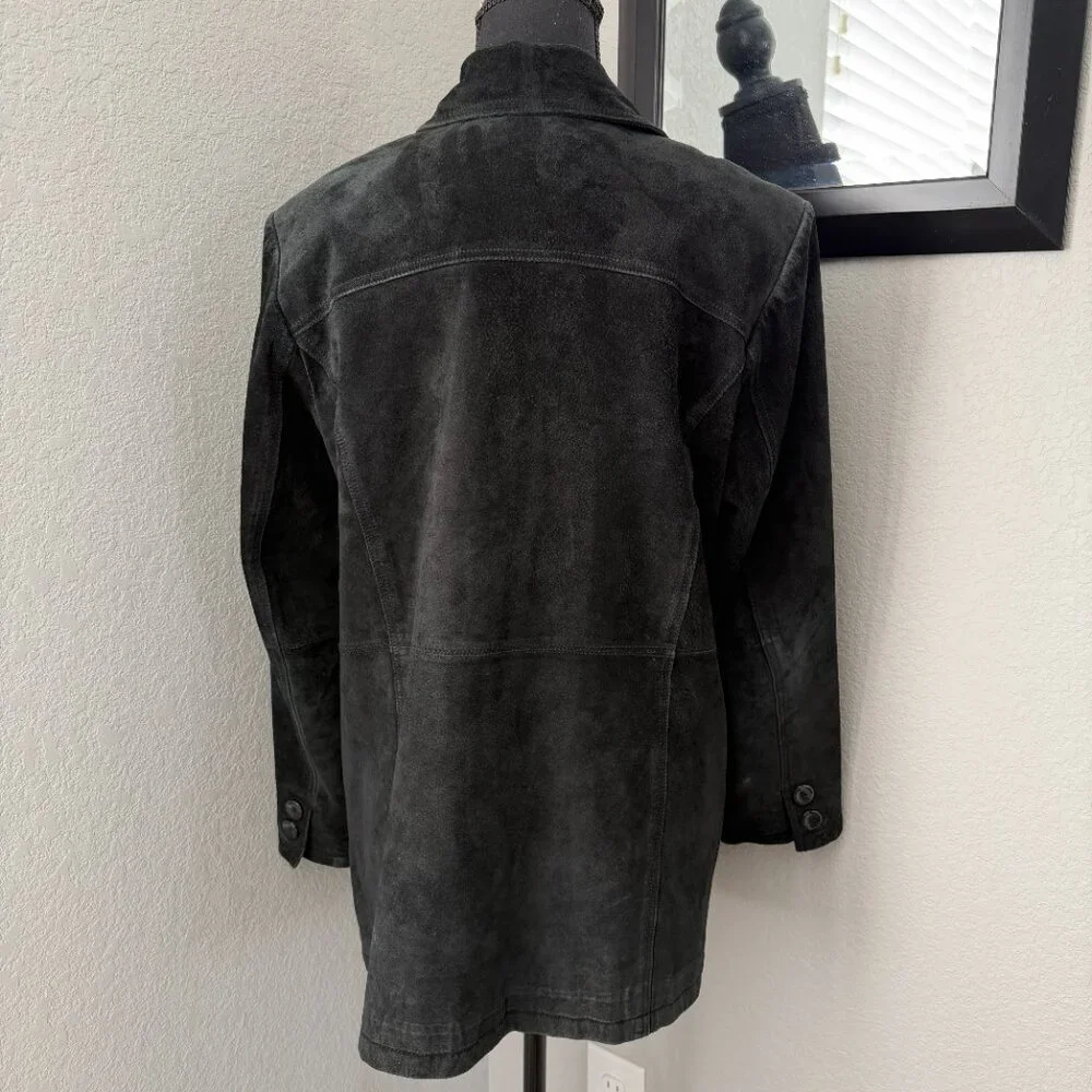 Vintage 90s BERNARDO Suede Leather Car Coat Jacket Black Large